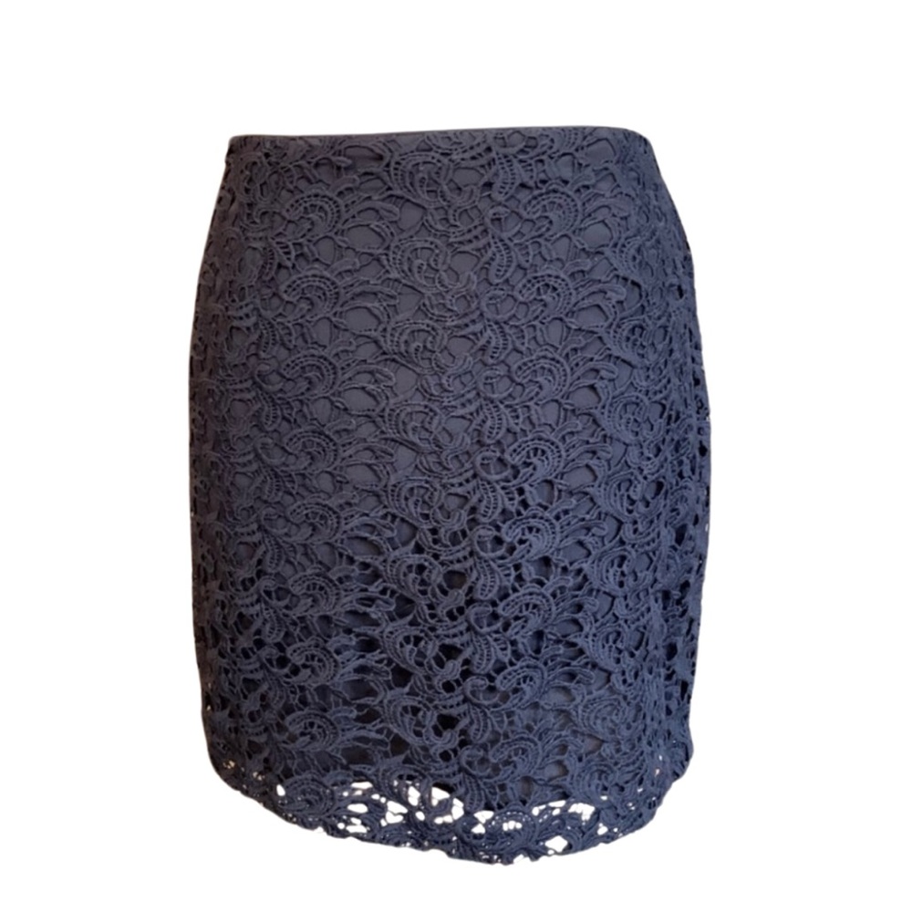 BANANA REPUBLIC Skirt Navy Lace Size 12 Pencil Straight Pockets Blue